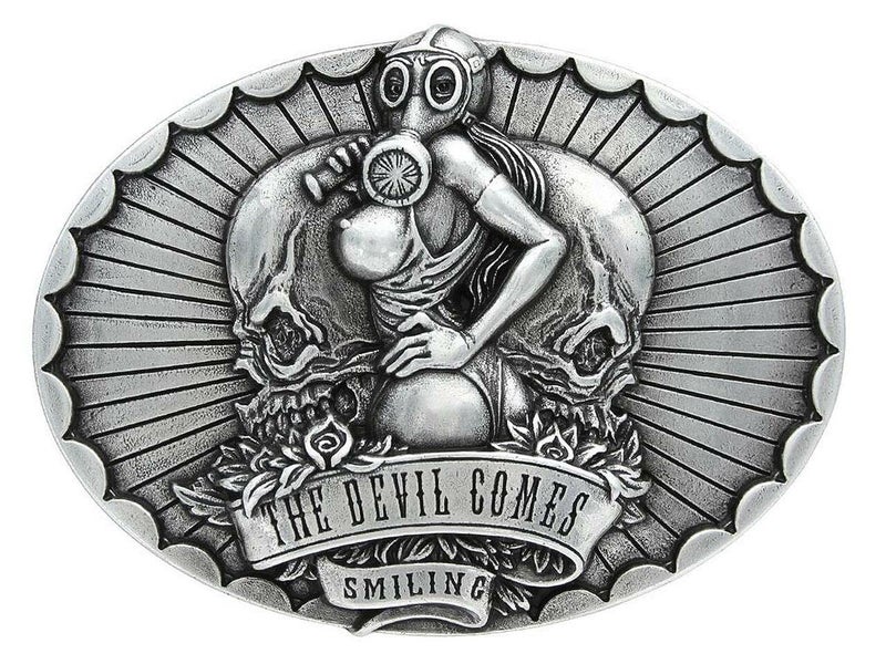 Belts.com HA1439 The Devil Comes Smiling Replacement Engraved Belt Buckle, Fits 1-1/2"(38mm) Belt (Antique Silver) - Image 1
